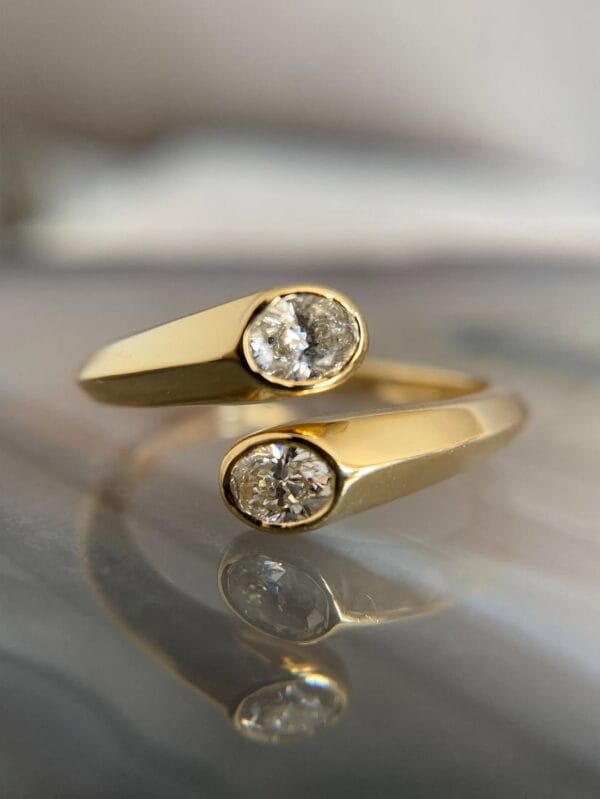 1.20TCW White Oval Cut Bezel Set Anniversary Gift Ring for Wife | Elegant Bypass Shank Ring for Women