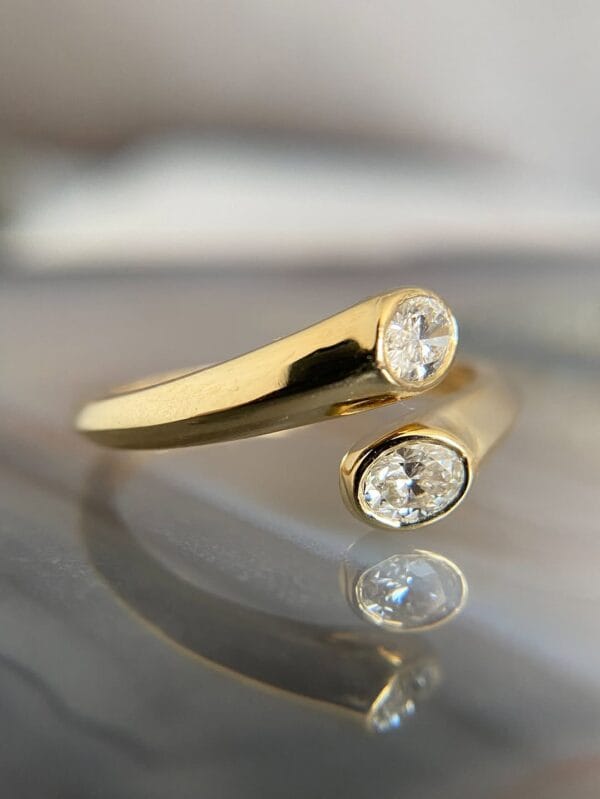1.20TCW White Oval Cut Bezel Set Anniversary Gift Ring for Wife | Elegant Bypass Shank Ring for Women