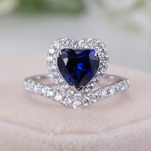 1.50Ct Blue Heart Cut Halo Engagement Ring | Romantic Proposal & Thank You Gift For Wife