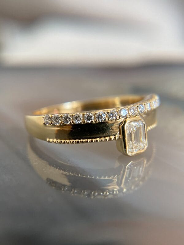 1.20CT White Emerald Cut Bezel Set Birthday Gift Ring for Mother | Elegant Women’s Ring