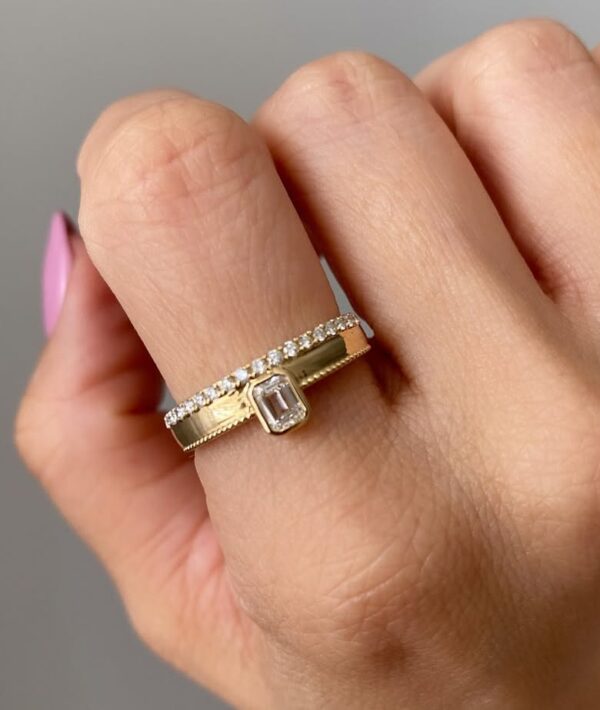 1.20CT White Emerald Cut Bezel Set Birthday Gift Ring for Mother | Elegant Women’s Ring