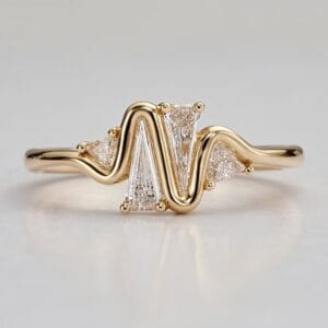 1.50Ct White Trillion Cut Solitaire Engagement Ring | Wave Design Wedding Gift Ring For Her | Modern Statement Jewelry