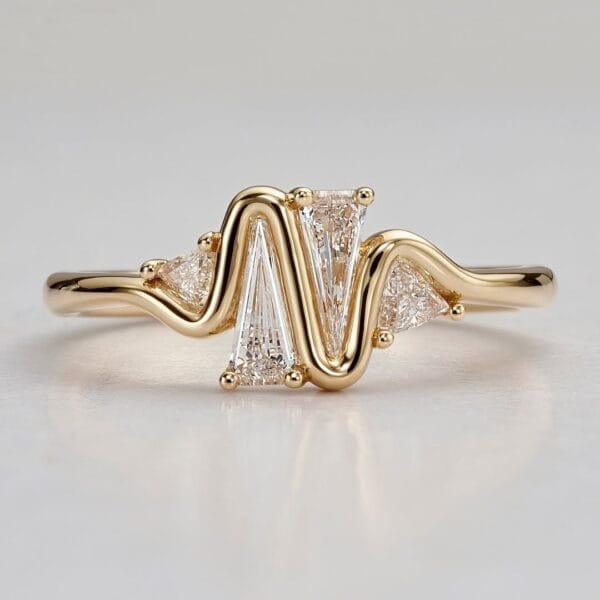 1.50Ct White Trillion Cut Solitaire Engagement Ring | Wave Design Wedding Gift Ring For Her | Modern Statement Jewelry