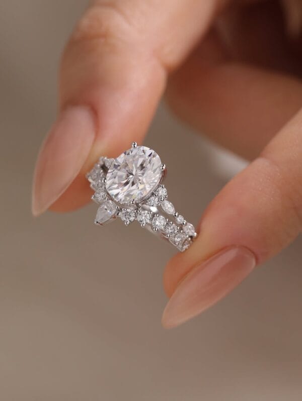 2.10Ct Oval Cut Solitaire Engagement Ring Set | Elegant White Bridal Jewelry Gift for Wife