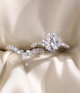 2.10Ct Oval Cut Solitaire Engagement Ring Set | Elegant White Bridal Jewelry Gift for Wife