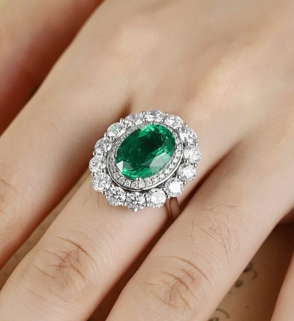 4.30Ct Green Oval Cut Halo Engagement Wedding Ring For Bride | Luxury Anniversary & Party Jewelry For Women