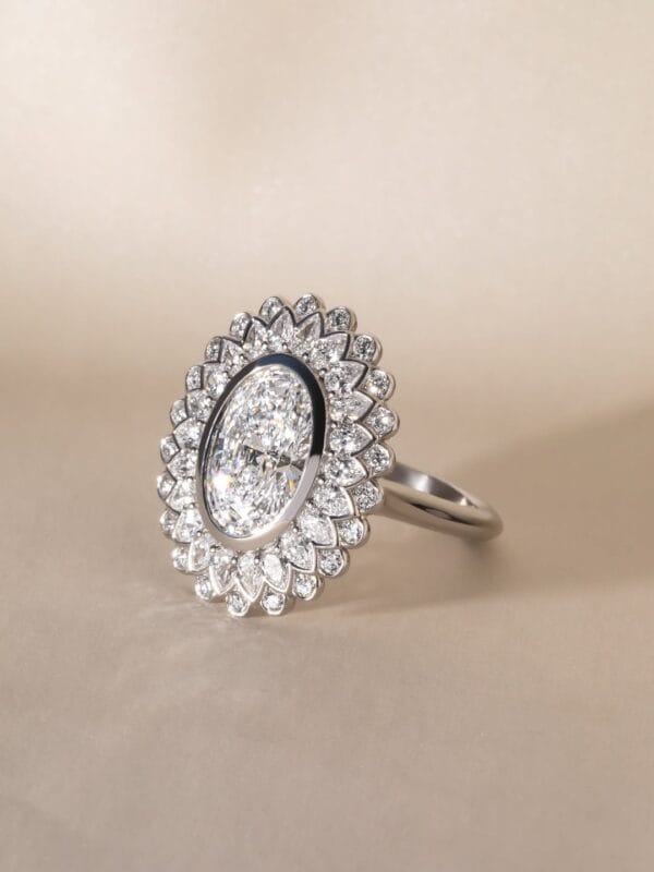 3Ct White Oval Cut Bezel Wedding Ring | Celebrity Style Bridal Jewelry for Women