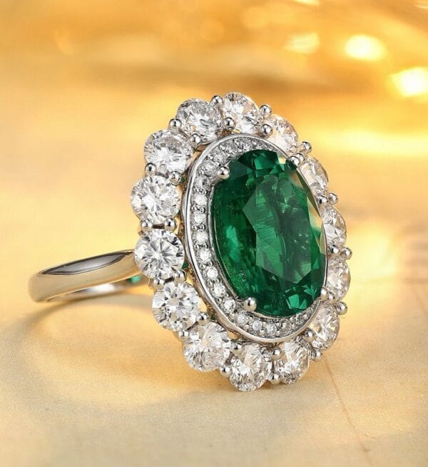 4.30Ct Green Oval Cut Halo Engagement Wedding Ring For Bride | Luxury Anniversary & Party Jewelry For Women