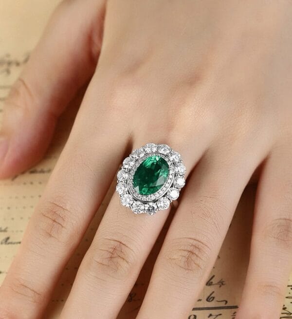 4.30Ct Green Oval Cut Halo Engagement Wedding Ring For Bride | Luxury Anniversary & Party Jewelry For Women