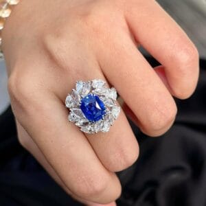 3.50CT Blue Cushion Cut Solitaire Cluster Ring for Women | Celebrity Style Cocktail Ring
