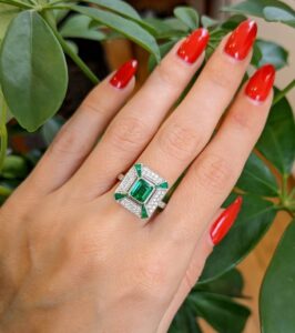 1.70Ct Green Emerald Cut Bezel Set Bridesmaid Wedding Ring | Elegant Special Occasion Jewelry for Women