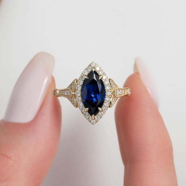 1.80CT Blue Marquise Cut Halo Anniversary Ring for Wife | Timeless Elegant Jewelry for Her