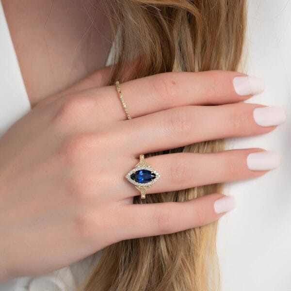1.80CT Blue Marquise Cut Halo Anniversary Ring for Wife | Timeless Elegant Jewelry for Her