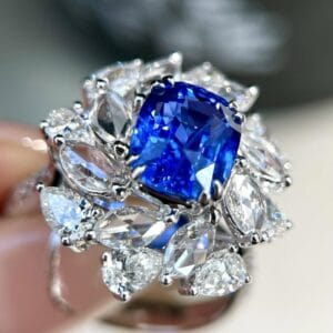 3.50CT Cushion Cut Blue Solitaire Ring with Cluster | Elegant Special Occasion Jewelry for Women