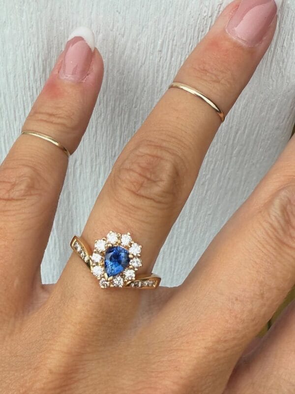 1.50Ct Blue Pear Cut Halo Engagement Ring for Her | Elegant Promise Ring for Fiancée