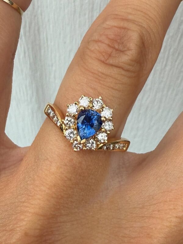 1.50Ct Blue Pear Cut Halo Engagement Ring for Her | Elegant Promise Ring for Fiancée