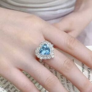2.20Ct Aquamarine Heart Cut Double Halo Ring | Romantic Anniversary Gift Jewelry For Wife | Bridesmaid Wedding Ring