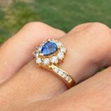 1.50Ct Blue Pear Cut Halo Engagement Ring for Her | Elegant Promise Ring for Fiancée