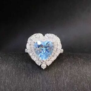2.20Ct Aquamarine Heart Cut Double Halo Ring | Romantic Anniversary Gift Jewelry For Wife | Bridesmaid Wedding Ring