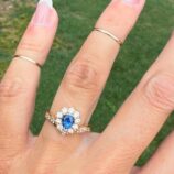 1.50Ct Blue Pear Cut Halo Engagement Ring for Her | Elegant Promise Ring for Fiancée