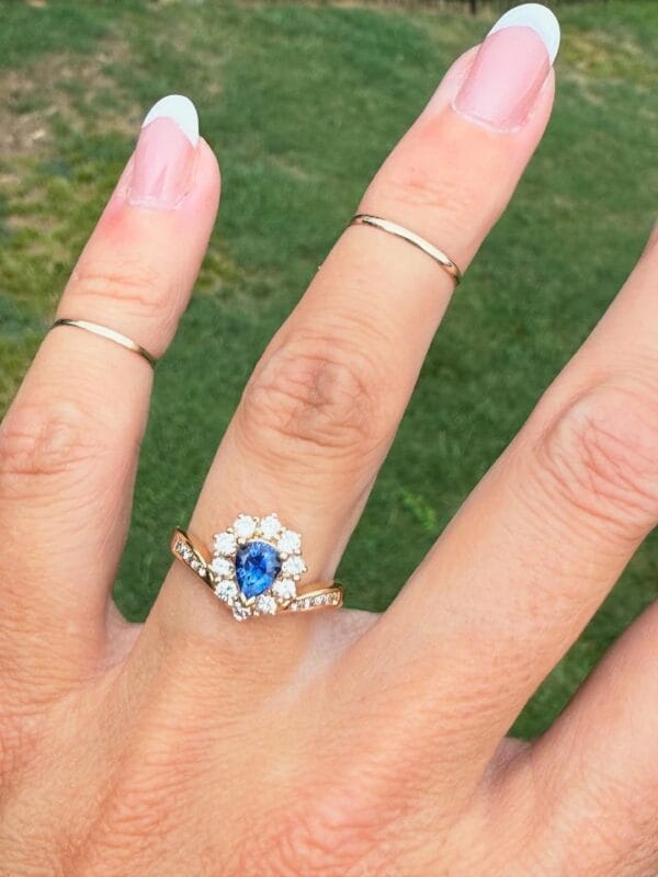 1.50Ct Blue Pear Cut Halo Engagement Ring for Her | Elegant Promise Ring for Fiancée
