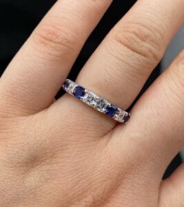 1.50TCW White & Blue Asscher Cut Half Eternity Promise Wedding Band for Women