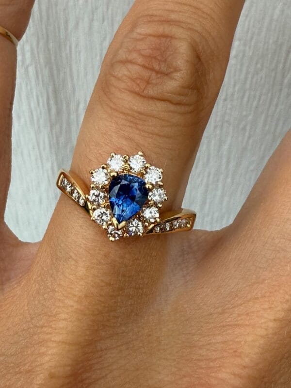 1.50Ct Blue Pear Cut Halo Engagement Ring for Her | Elegant Promise Ring for Fiancée