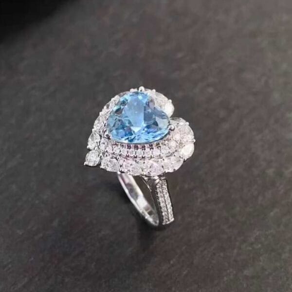 2.20Ct Aquamarine Heart Cut Double Halo Ring | Romantic Anniversary Gift Jewelry For Wife | Bridesmaid Wedding Ring