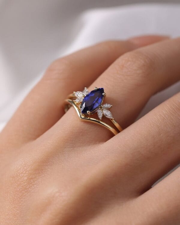 1.80Ct Blue Marquise Cut Solitaire Anniversary Gift Ring Set | Designer Jewelry For Women
