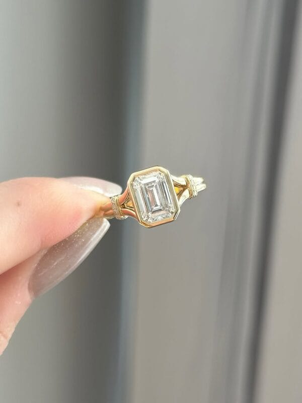Elegant 1.80Ct White Emerald Cut Bezel Set Split Shank Anniversary Ring | Timeless Gift for Wife