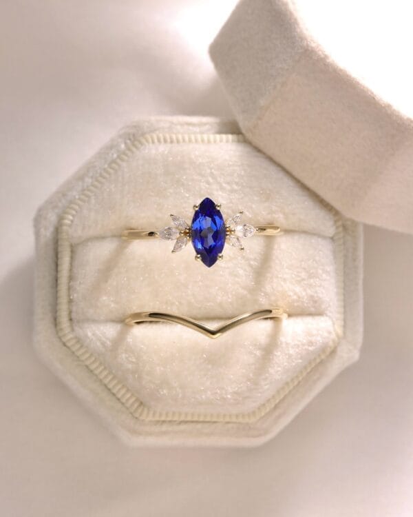 1.80Ct Blue Marquise Cut Solitaire Anniversary Gift Ring Set | Designer Jewelry For Women