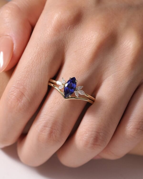 1.80Ct Blue Marquise Cut Solitaire Anniversary Gift Ring Set | Designer Jewelry For Women