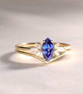 1.80Ct Blue Marquise Cut Solitaire Anniversary Gift Ring Set | Designer Jewelry For Women