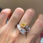 2.20Ct Yellow & White Asscher Cut Two Stone Bypass Ring | Modern Party Wear Statement Jewelry for Women