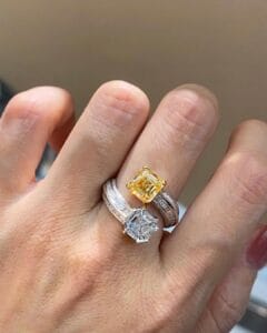 2.20Ct Yellow & White Asscher Cut Two Stone Bypass Ring | Modern Party Wear Statement Jewelry for Women