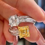2.20Ct Yellow & White Asscher Cut Two Stone Bypass Ring | Modern Party Wear Statement Jewelry for Women