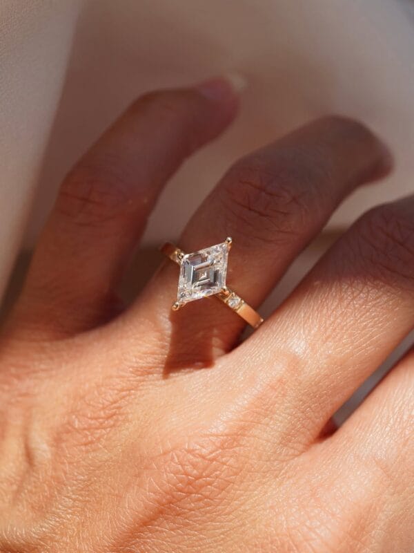 1.50Ct White Lozenge Cut Solitaire Engagement Ring | Modern Wedding Proposal Ring For Her | Geometric Statement Jewelry