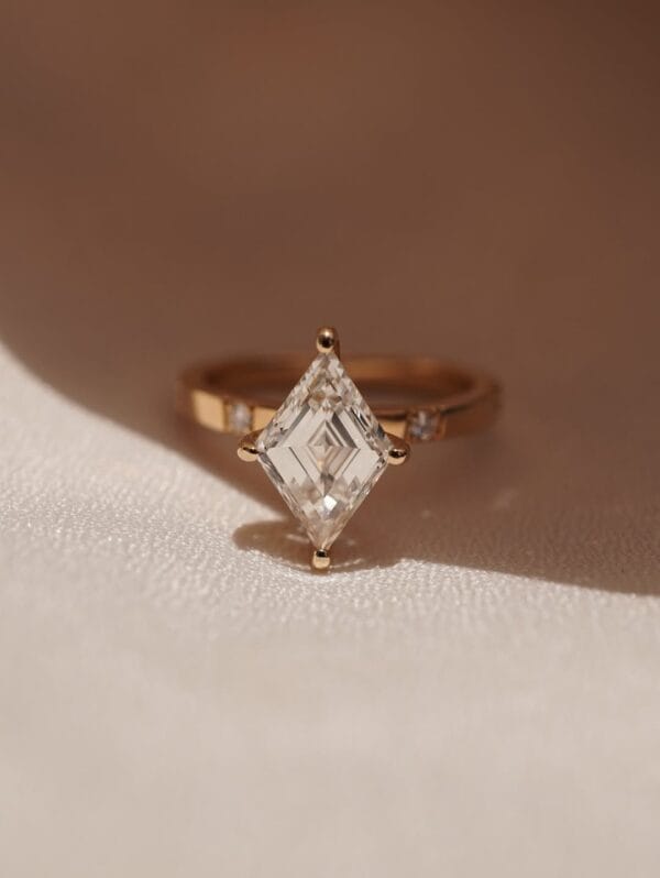 1.50Ct White Lozenge Cut Solitaire Engagement Ring | Modern Wedding Proposal Ring For Her | Geometric Statement Jewelry