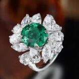 2.80Ct Green Oval Cut Solitaire Ring with Cluster Accents | Double Claw Prong Celebrity Inspired Gift Jewelry