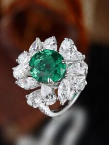2.80Ct Green Oval Cut Solitaire Ring with Cluster Accents | Double Claw Prong Celebrity Inspired Gift Jewelry