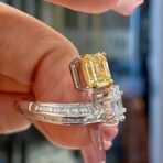 2.20Ct Yellow & White Asscher Cut Two Stone Bypass Ring | Modern Party Wear Statement Jewelry for Women