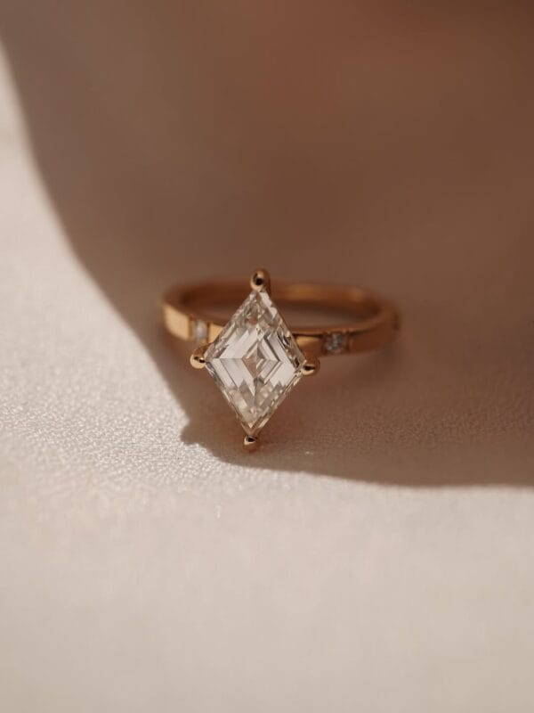 1.50Ct White Lozenge Cut Solitaire Engagement Ring | Modern Wedding Proposal Ring For Her | Geometric Statement Jewelry