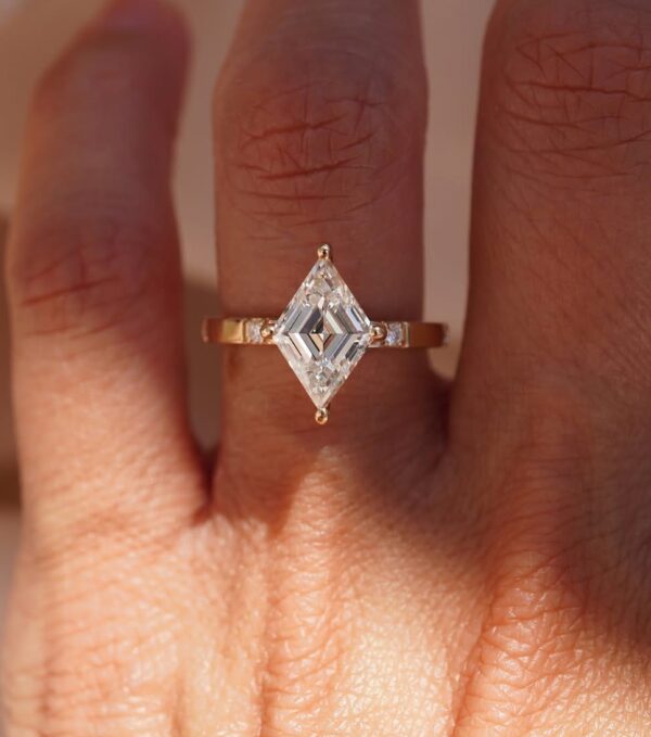 1.50Ct White Lozenge Cut Solitaire Engagement Ring | Modern Wedding Proposal Ring For Her | Geometric Statement Jewelry