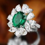 2.80Ct Green Oval Cut Solitaire Ring with Cluster Accents | Double Claw Prong Celebrity Inspired Gift Jewelry