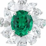 2.80Ct Green Oval Cut Solitaire Ring with Cluster Accents | Double Claw Prong Celebrity Inspired Gift Jewelry