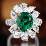 2.80Ct Green Oval Cut Solitaire Ring with Cluster Accents | Double Claw Prong Celebrity Inspired Gift Jewelry