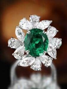 2.80Ct Green Oval Cut Solitaire Ring with Cluster Accents | Double Claw Prong Celebrity Inspired Gift Jewelry