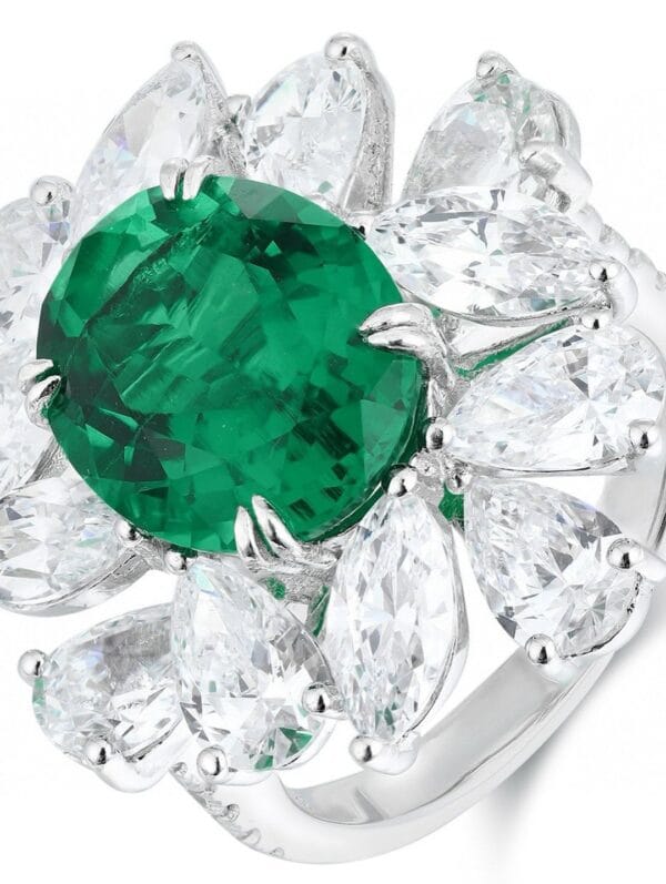 2.80Ct Green Oval Cut Solitaire Ring with Cluster Accents | Double Claw Prong Celebrity Inspired Gift Jewelry