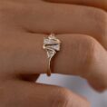 1.50Ct White Trillion Cut Solitaire Engagement Ring | Wave Design Wedding Gift Ring For Her | Modern Statement Jewelry