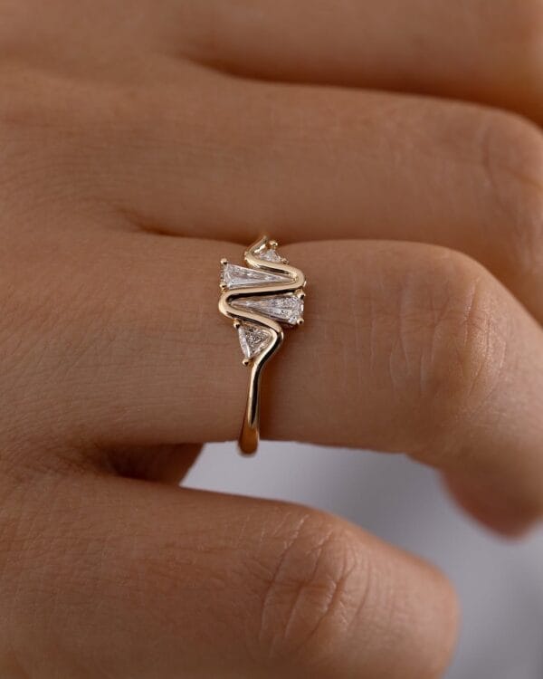 1.50Ct White Trillion Cut Solitaire Engagement Ring | Wave Design Wedding Gift Ring For Her | Modern Statement Jewelry